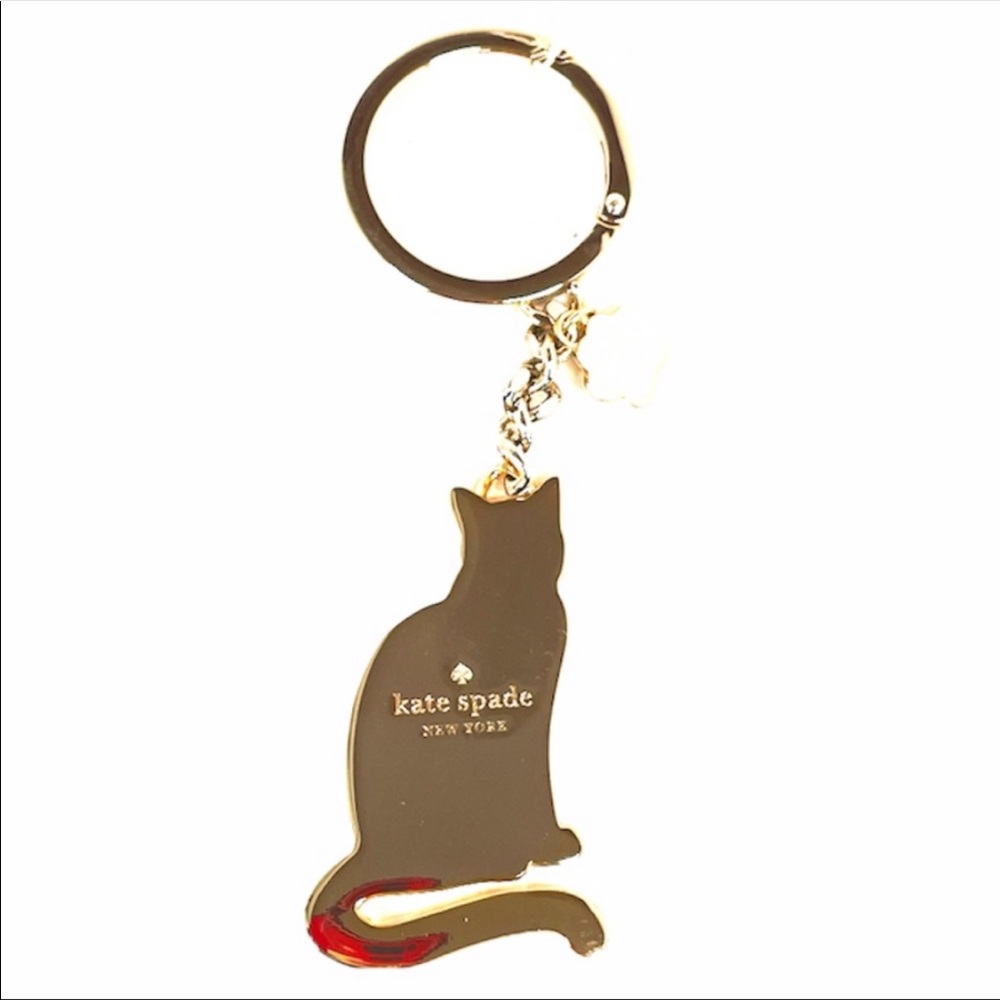 Kate Spade Metal Cat Key Fob Cream Silver Tone - Picture 3 of 4
